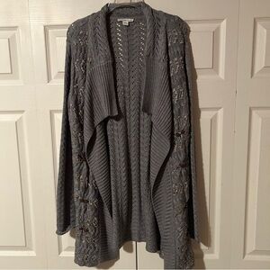 Gray Open-Front Knit Cardigan Sweater